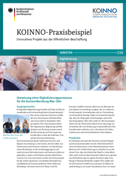 KOINNO-Praxisbeispiel: Umsetzung eines Digitalisierungsprozesses für die Seniorenberatung Neu-Ulm KOINNO-Praxisbeispiel: Umsetzung eines Digitalisierungsprozesses für die Seniorenberatung Neu-Ulm