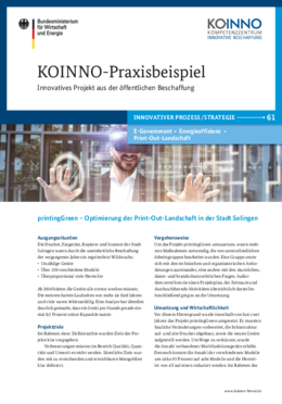 KOINNO Praxisbeispiel printingGreen – Optimierung der Print-Out-Landschaft in der Stadt Solingen KOINNO Praxisbeispiel printingGreen – Optimierung der Print-Out-Landschaft in der Stadt Solingen